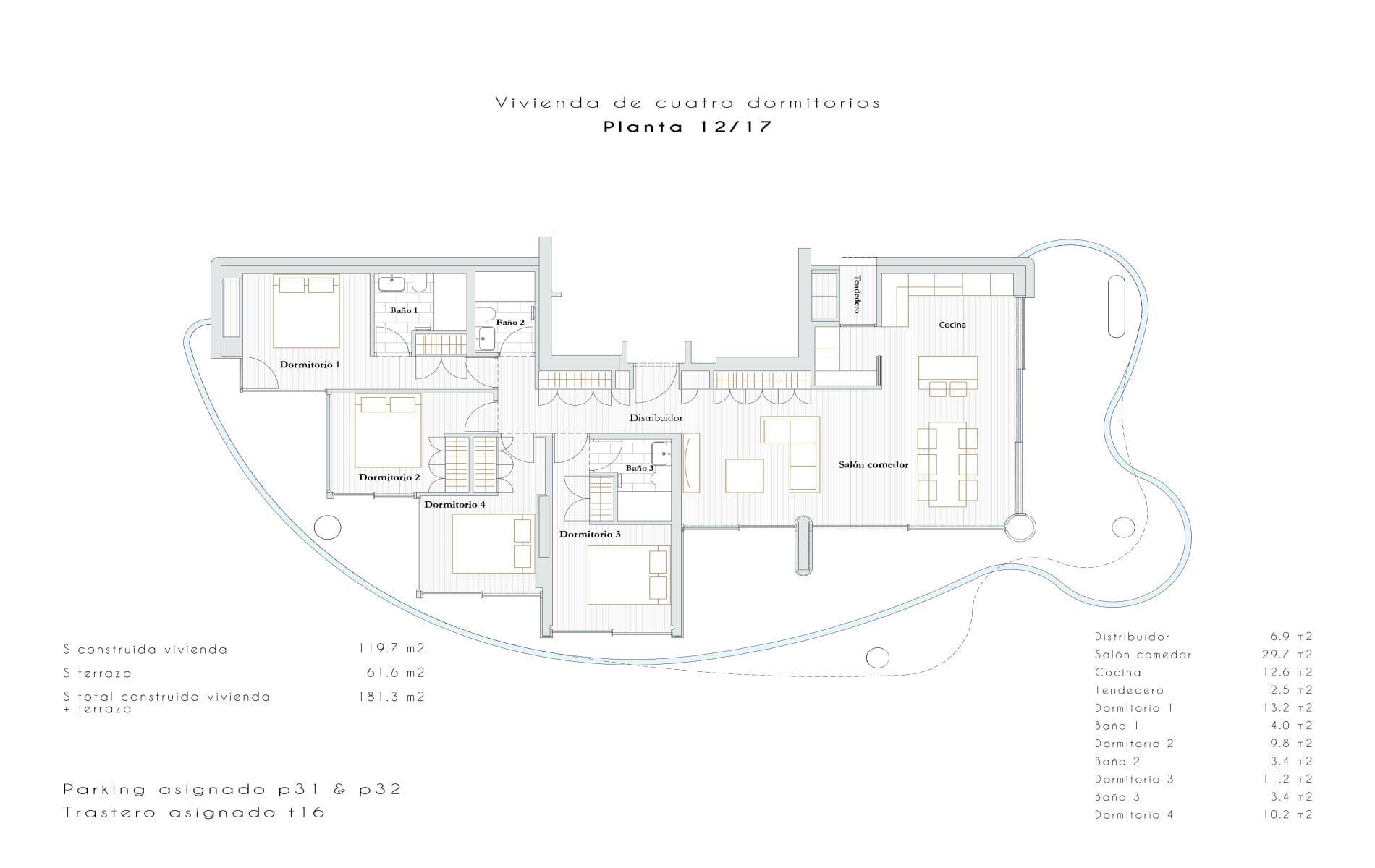 Apartamentos de lujo en primera línea de mar. Grandes espacios interiores.