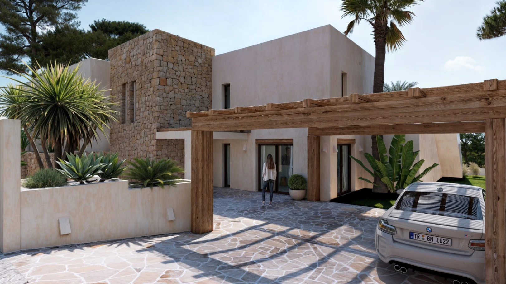 Villa de lujo estilo Ibiza en construcción con vistas al mar
