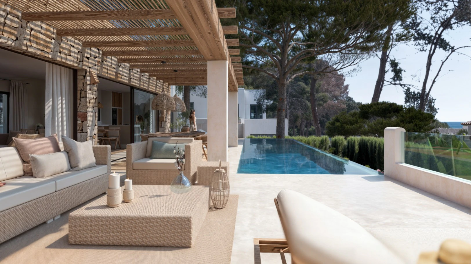 Villa de lujo estilo Ibiza en construcción con vistas al mar