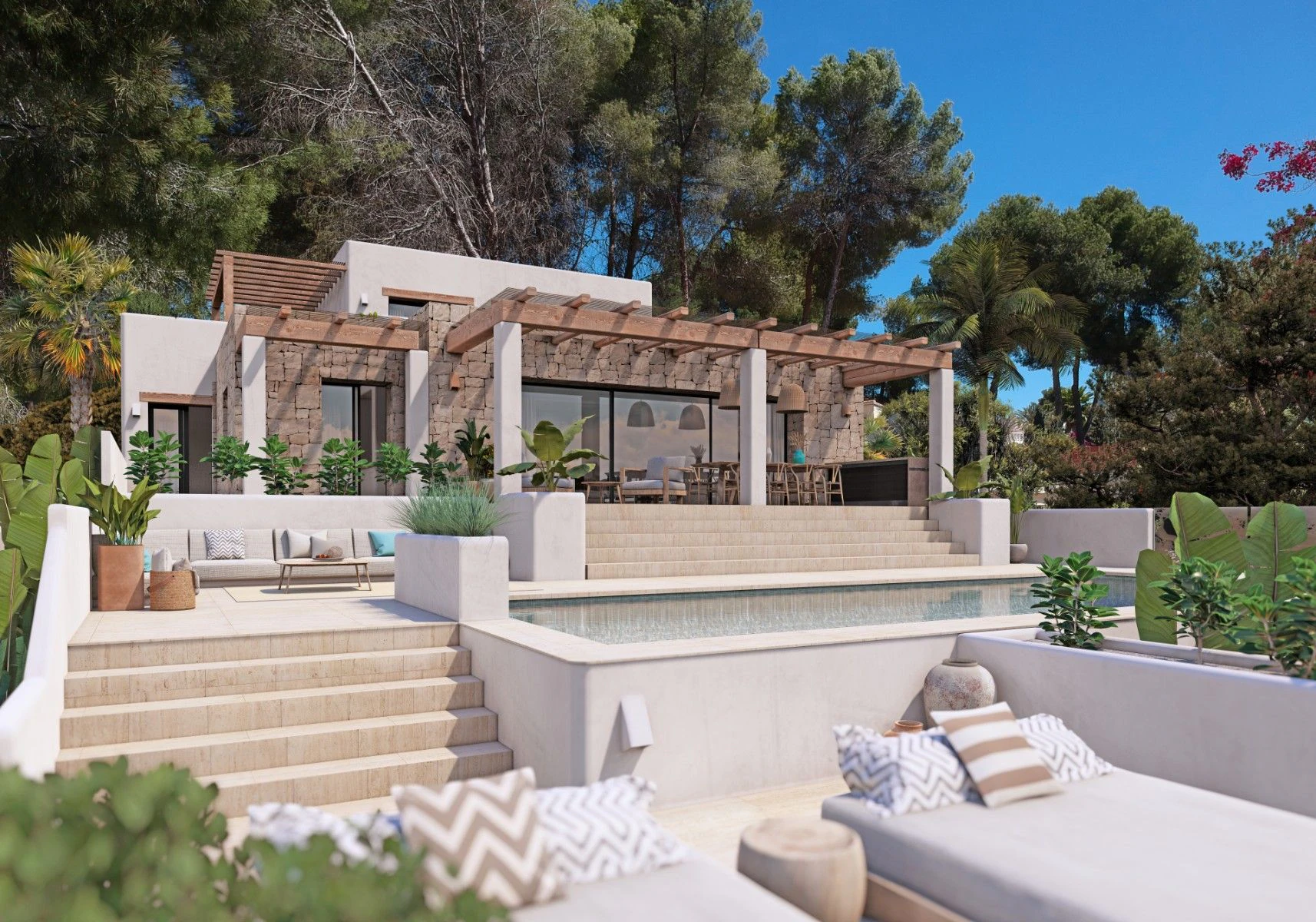 Villa Estilo Ibicenco Cerca de Moraira con Preciosas Vistas