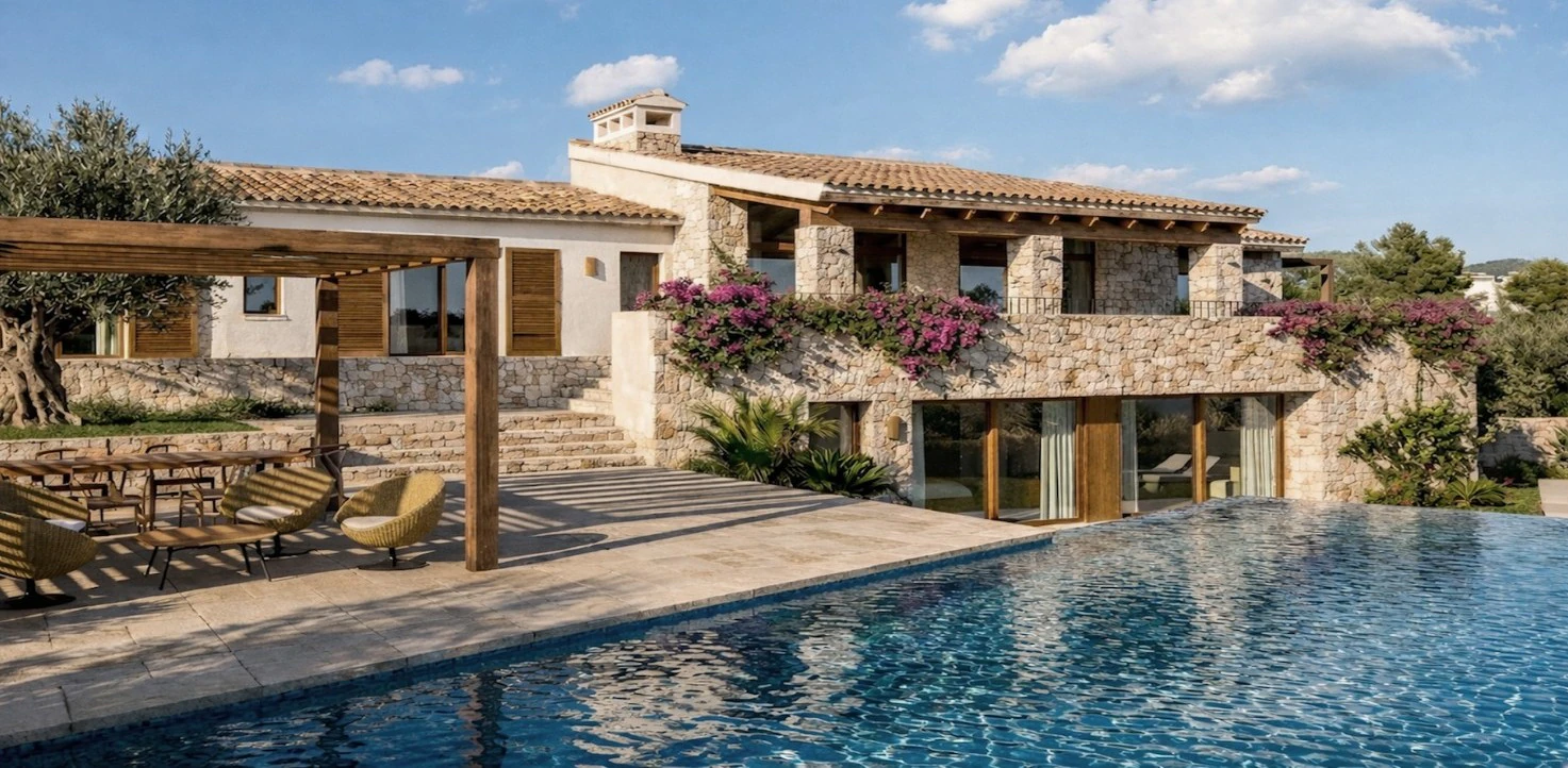 CHARMANTE VILLA RUSTIQUE AVEC VUE IMPRENABLE SUR LA MER À CUMBRE DEL SOL