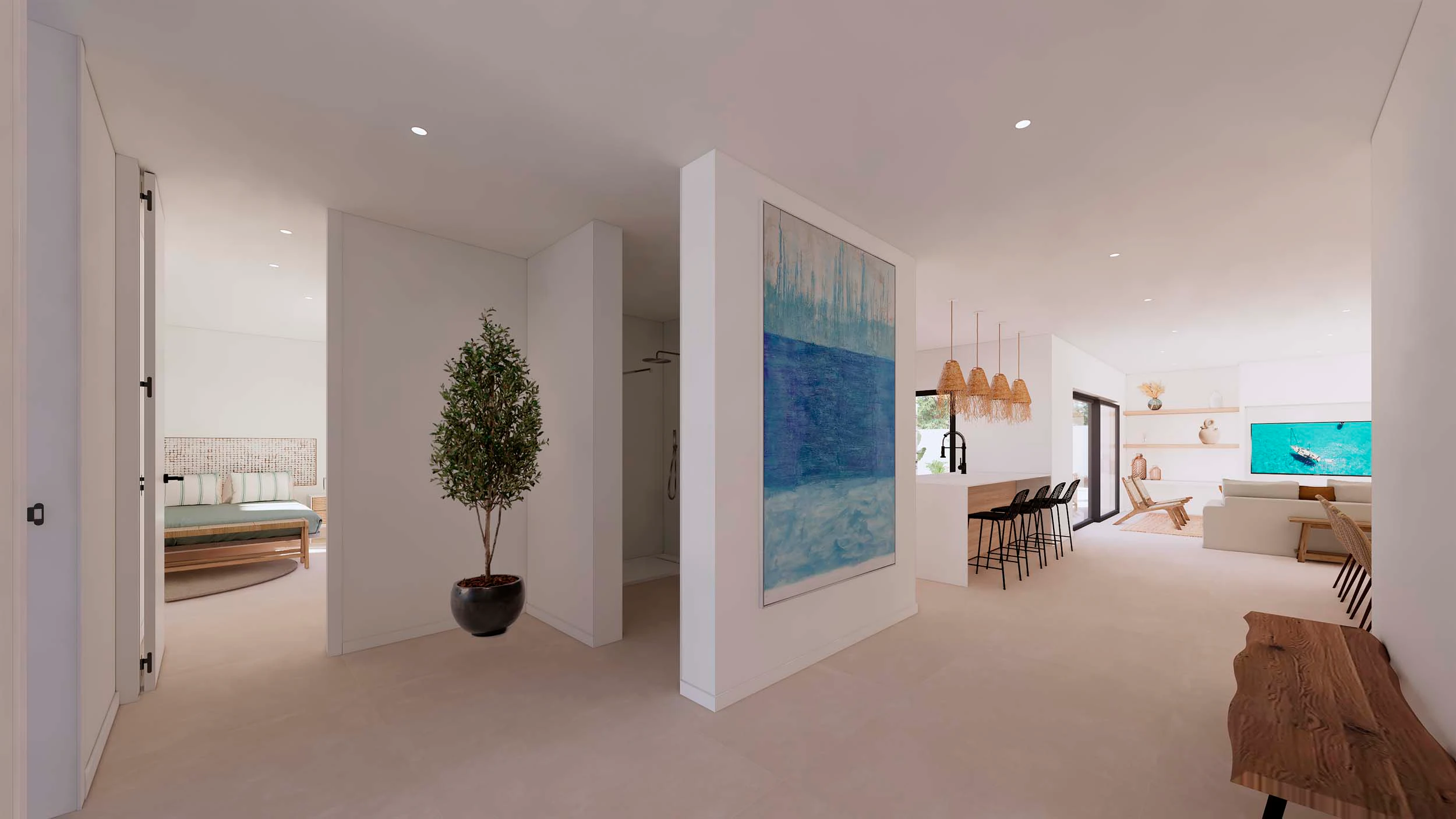 Nieuwbouw Ibiza-stijl villa te koop nabij centrum Moraira