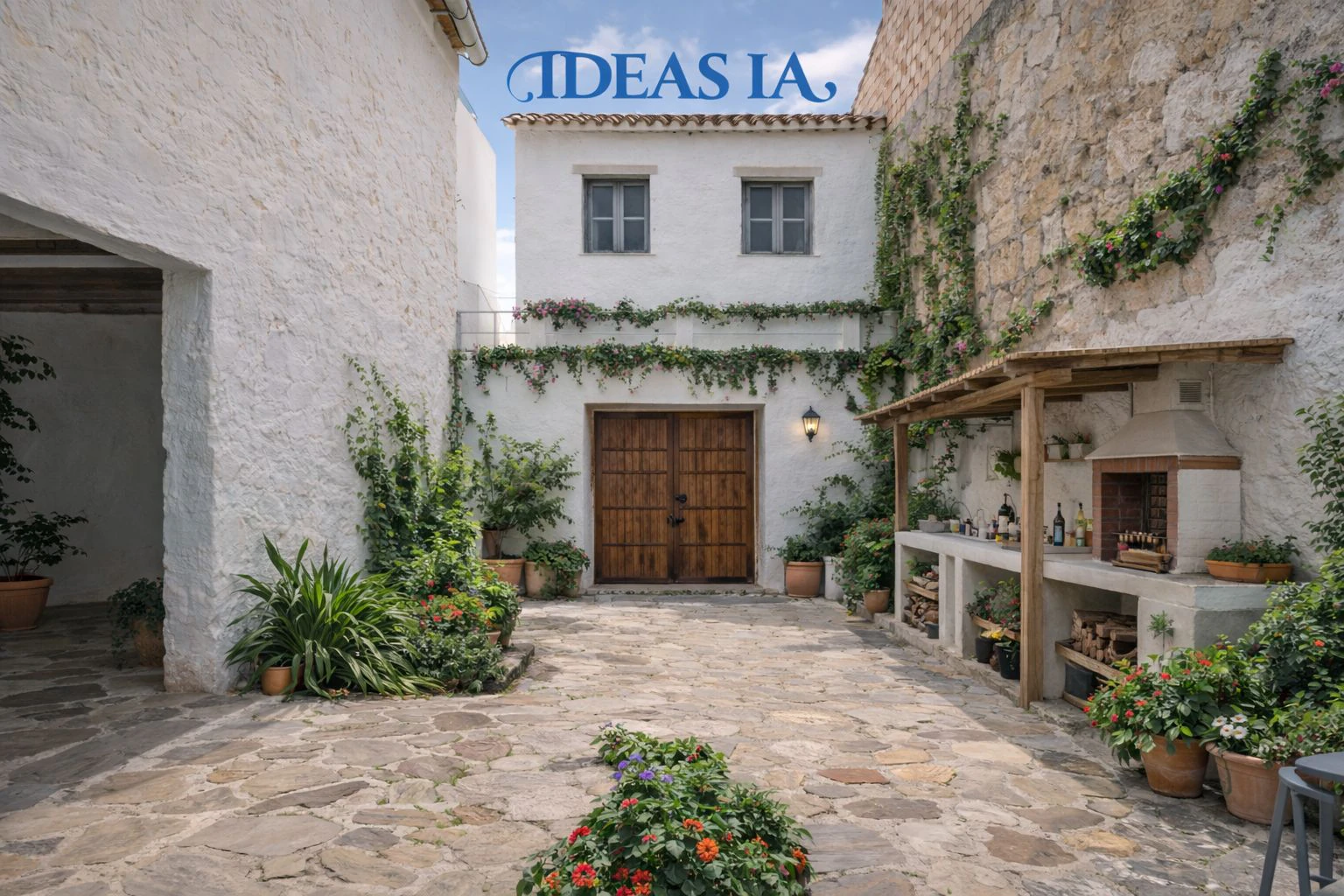 Village house with garage, spacious inner courtyard, and potential to expand the property.
