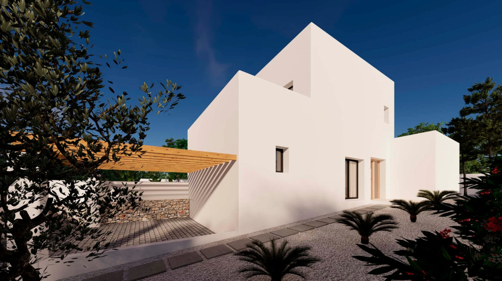 Nieuwbouw Ibiza-stijl villa te koop nabij centrum Moraira