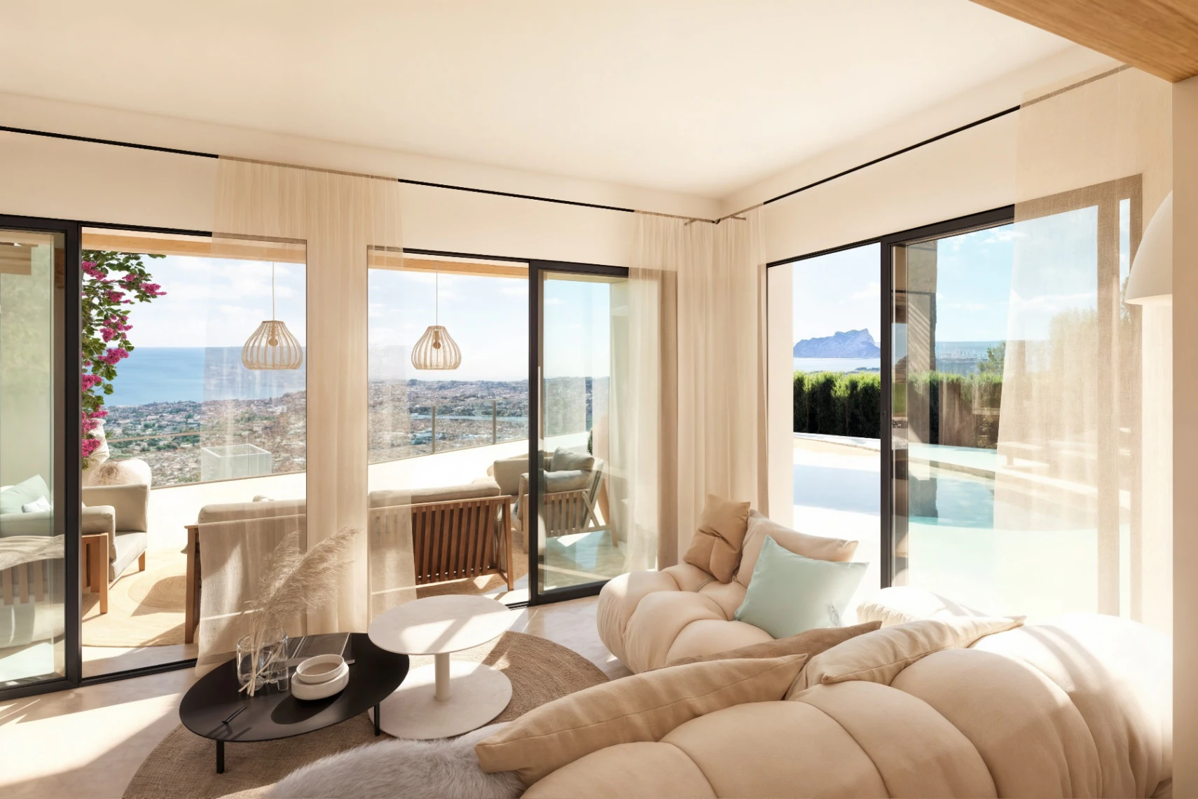 Exclusive Ibiza-style villa with panoramic sea and mountain views in Moraira