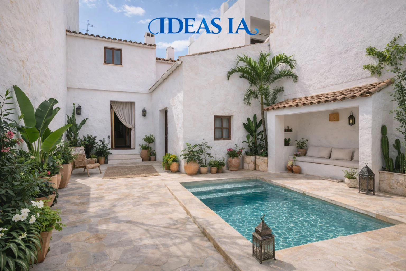 Village house with garage, spacious inner courtyard, and potential to expand the property.