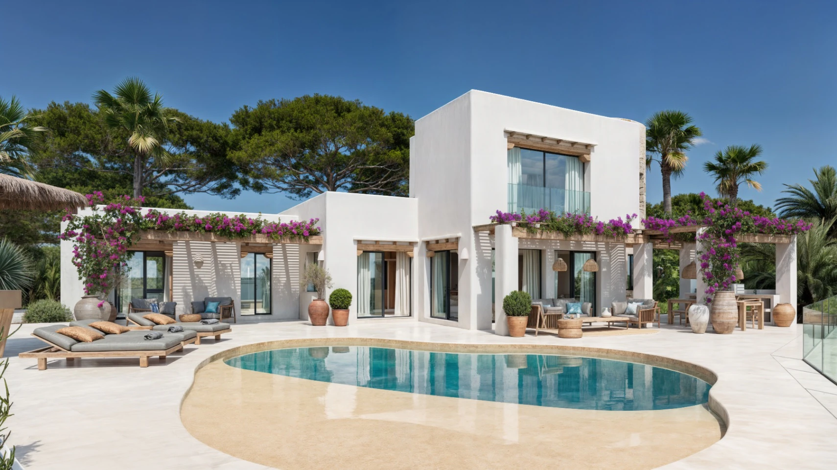 Exclusive Ibiza-style villa with panoramic sea and mountain views in Moraira