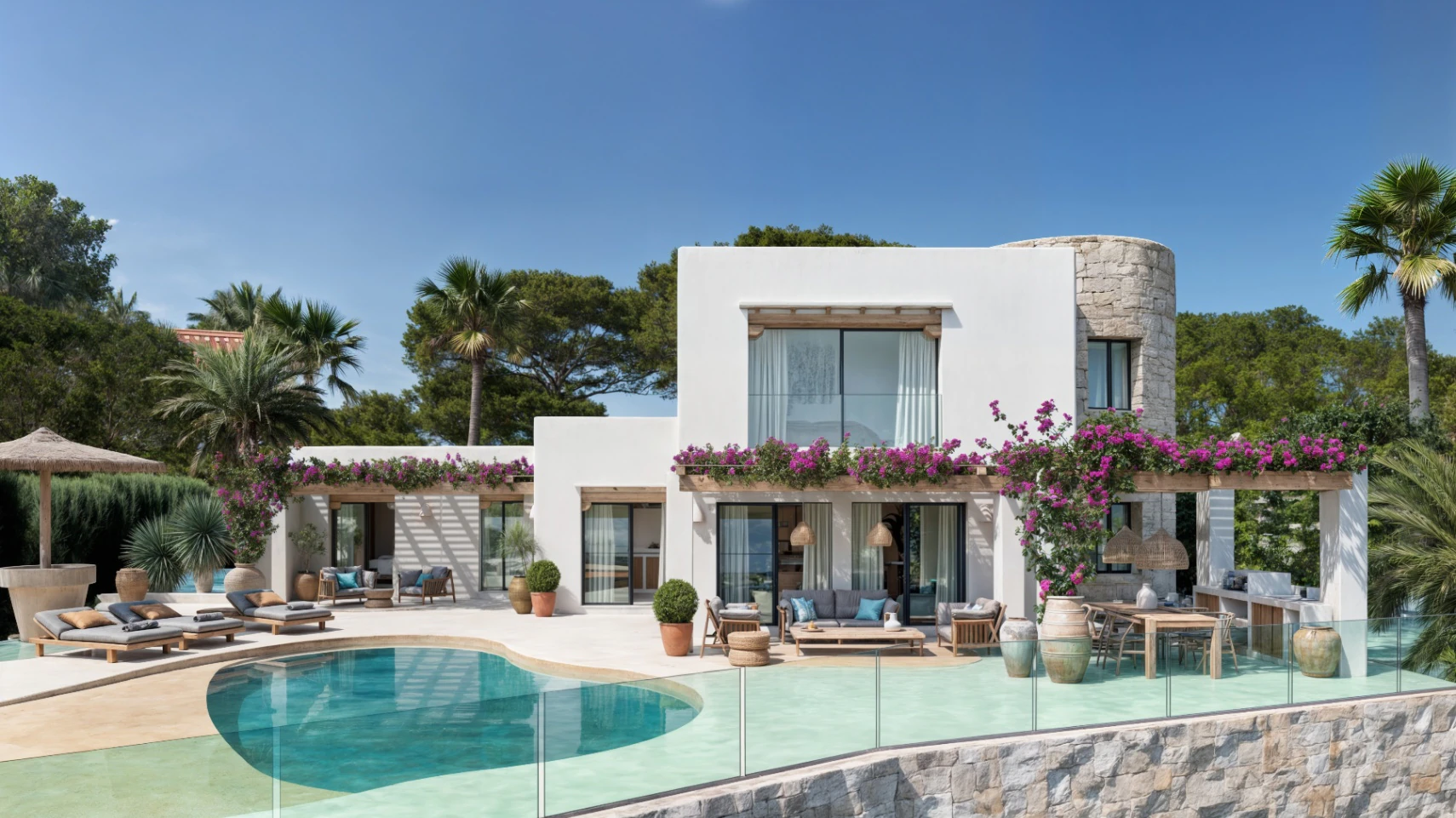 Exclusive Ibiza-style villa with panoramic sea and mountain views in Moraira