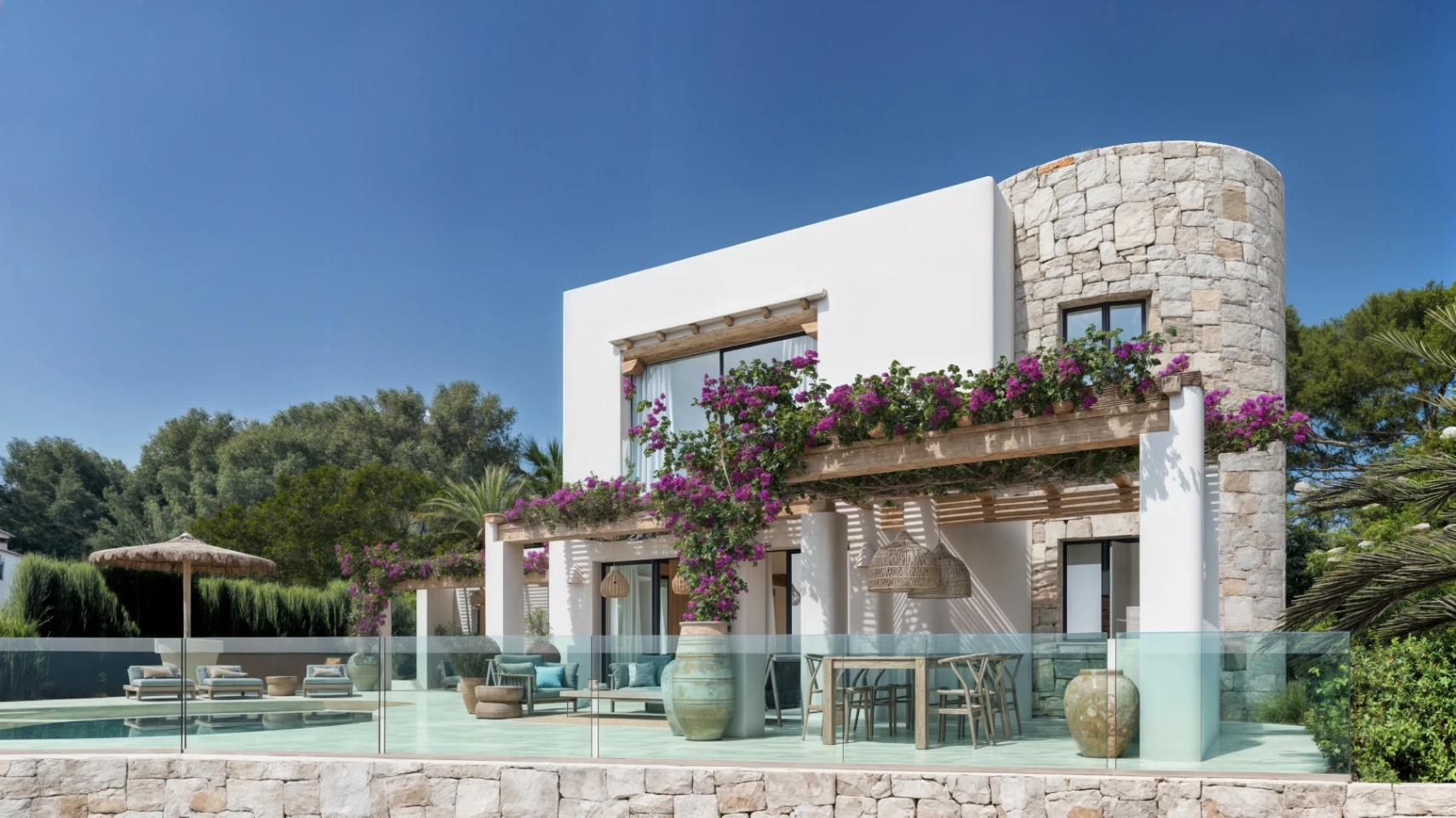 Exclusive Ibiza-style villa with panoramic sea and mountain views in Moraira