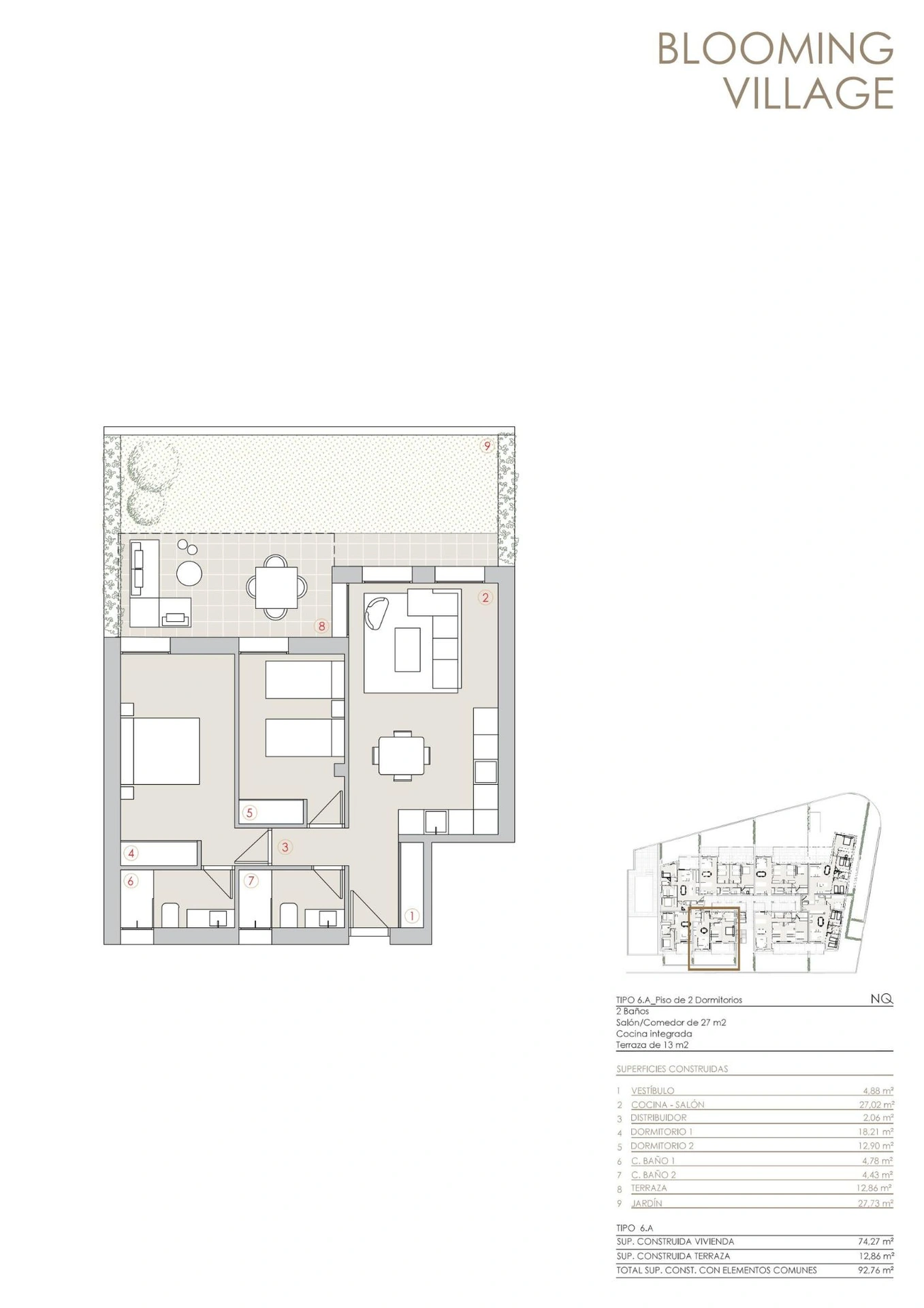 Apartamento bajo con terraza y jardín privado en Residencial Blooming Village Jávea.