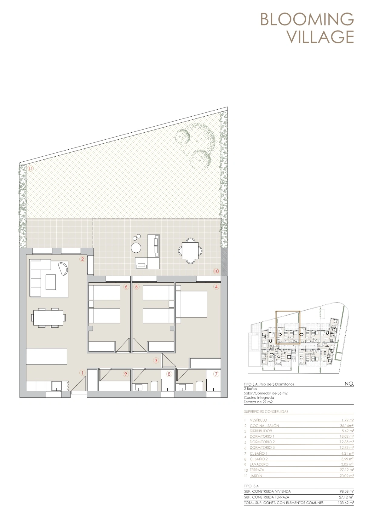 Apartamento bajo con gran terraza y jardín privado en Residencial Blooming Village Jávea.