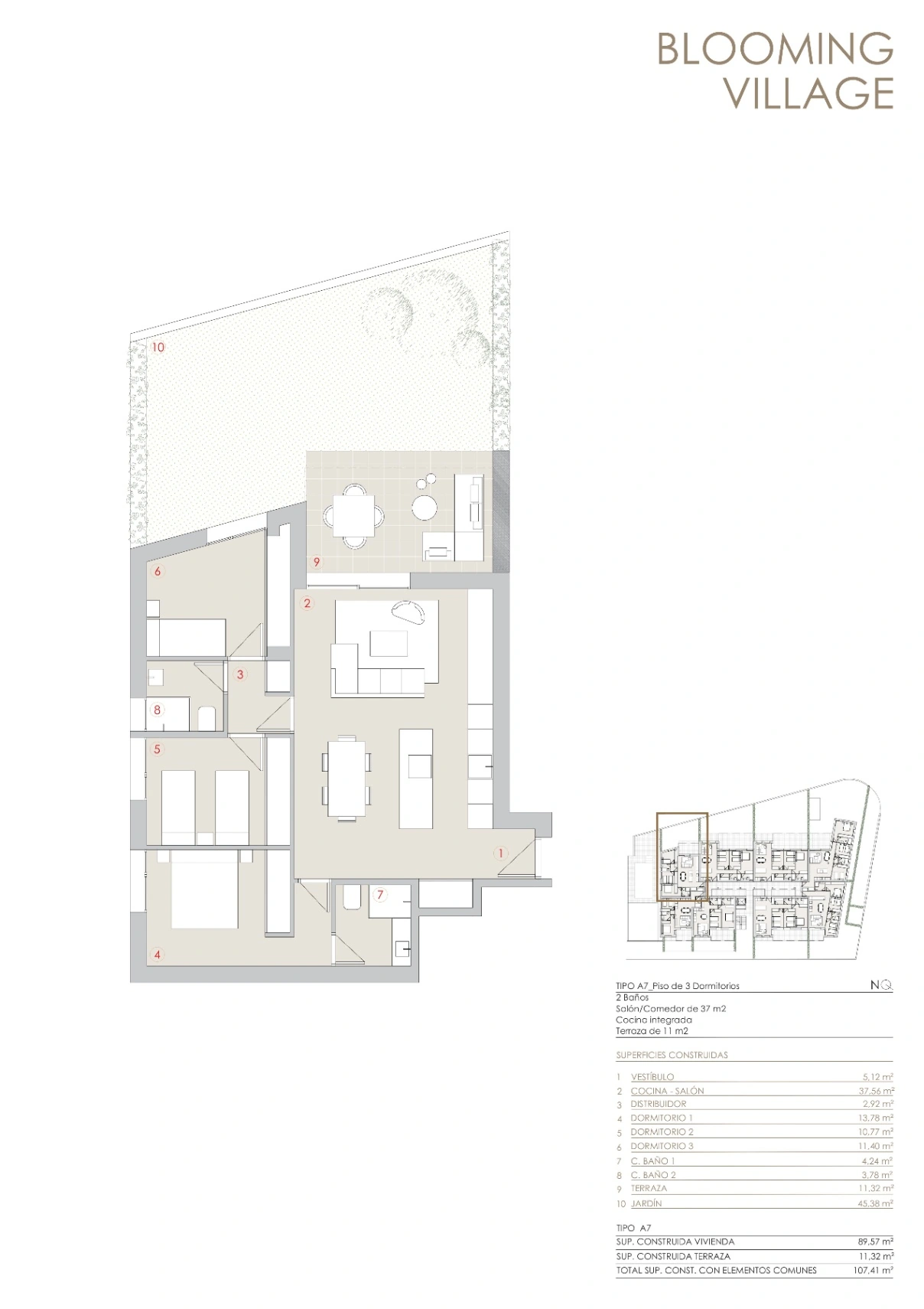 Apartamento bajo con jardín privado en Blooming Village Jávea.