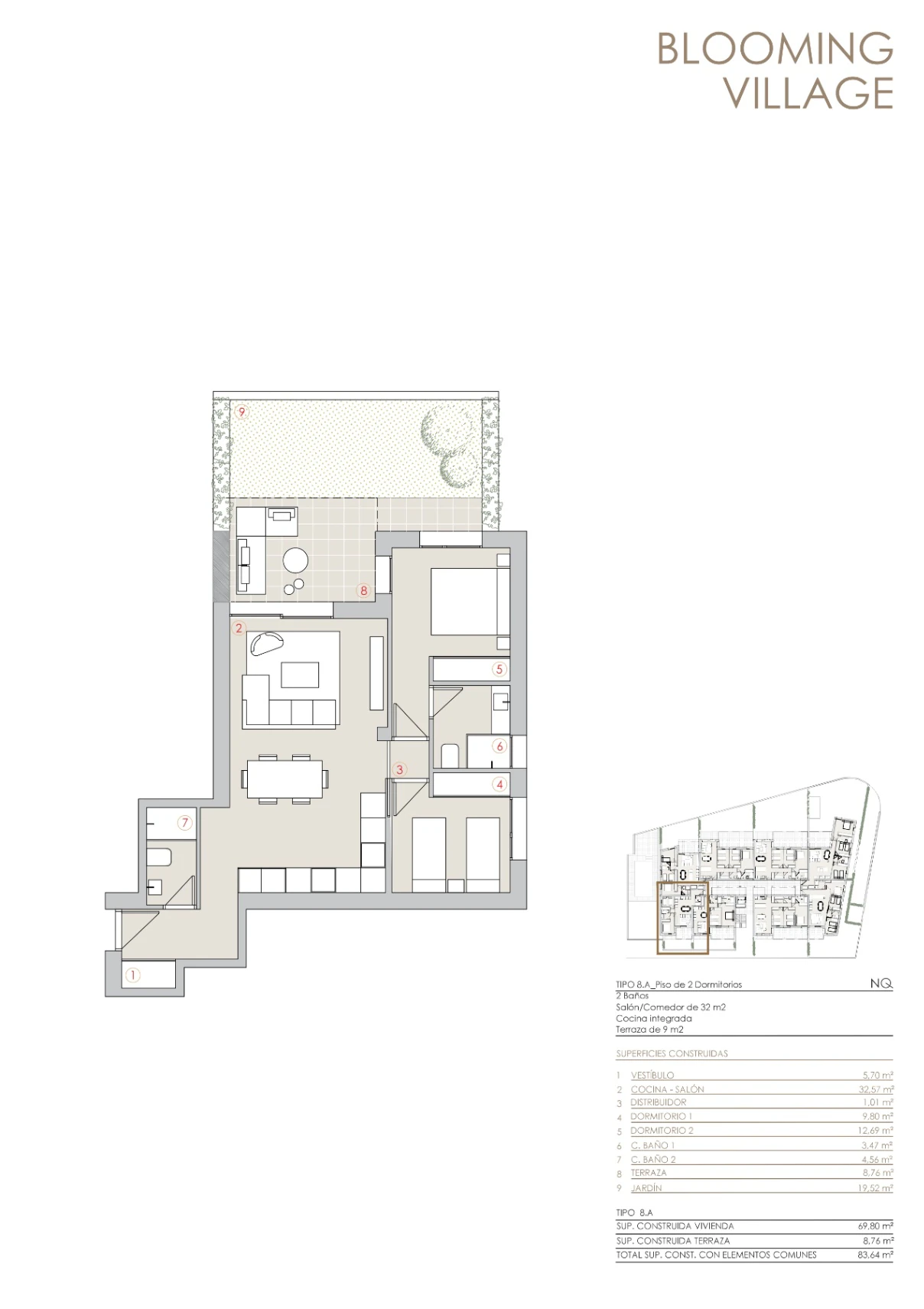 Apartamento bajo con terraza y jardín privado en Residencial Blooming Village Jávea.