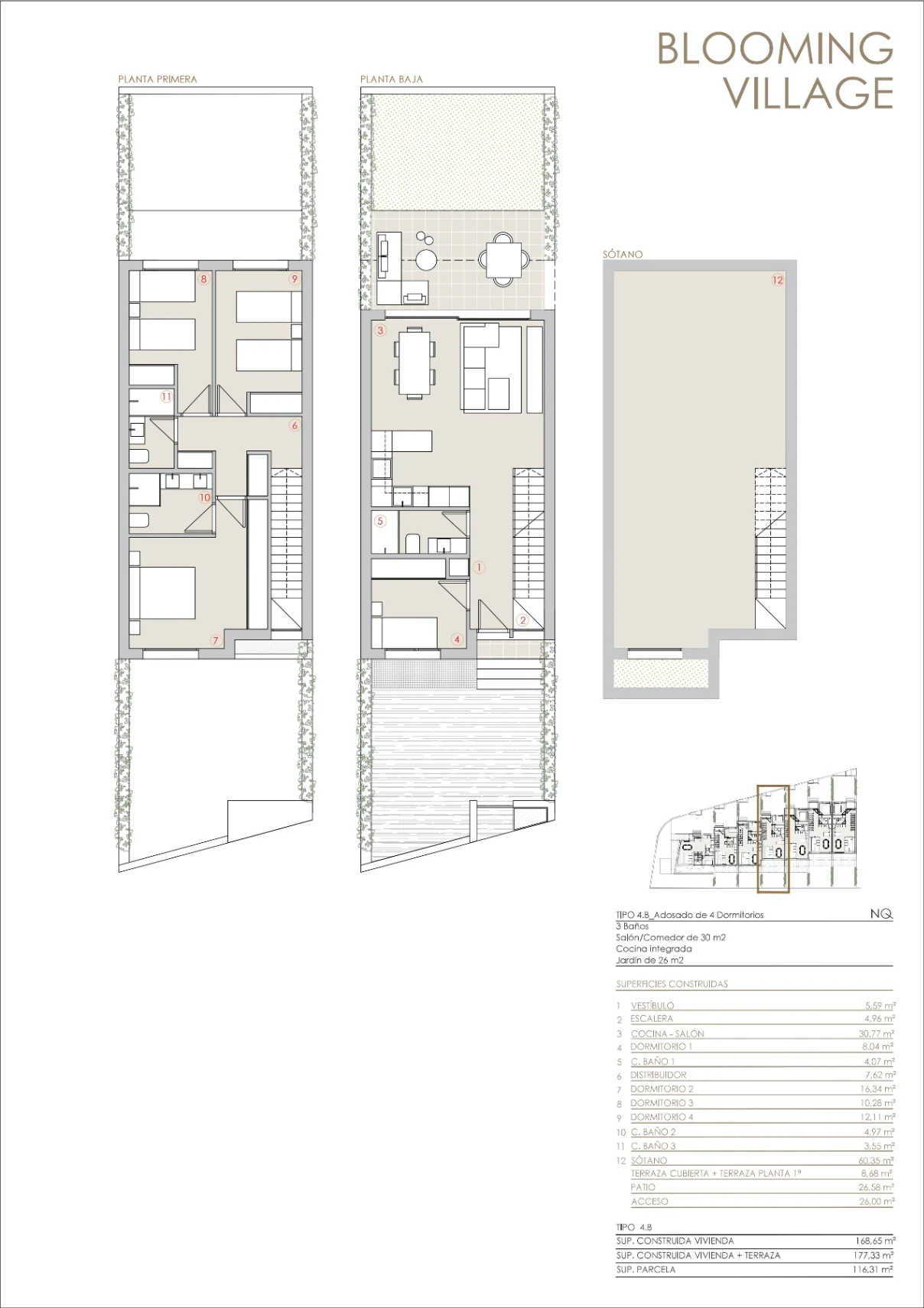 Adosado tríplex de 4 habitaciones en Blooming Village Jávea.