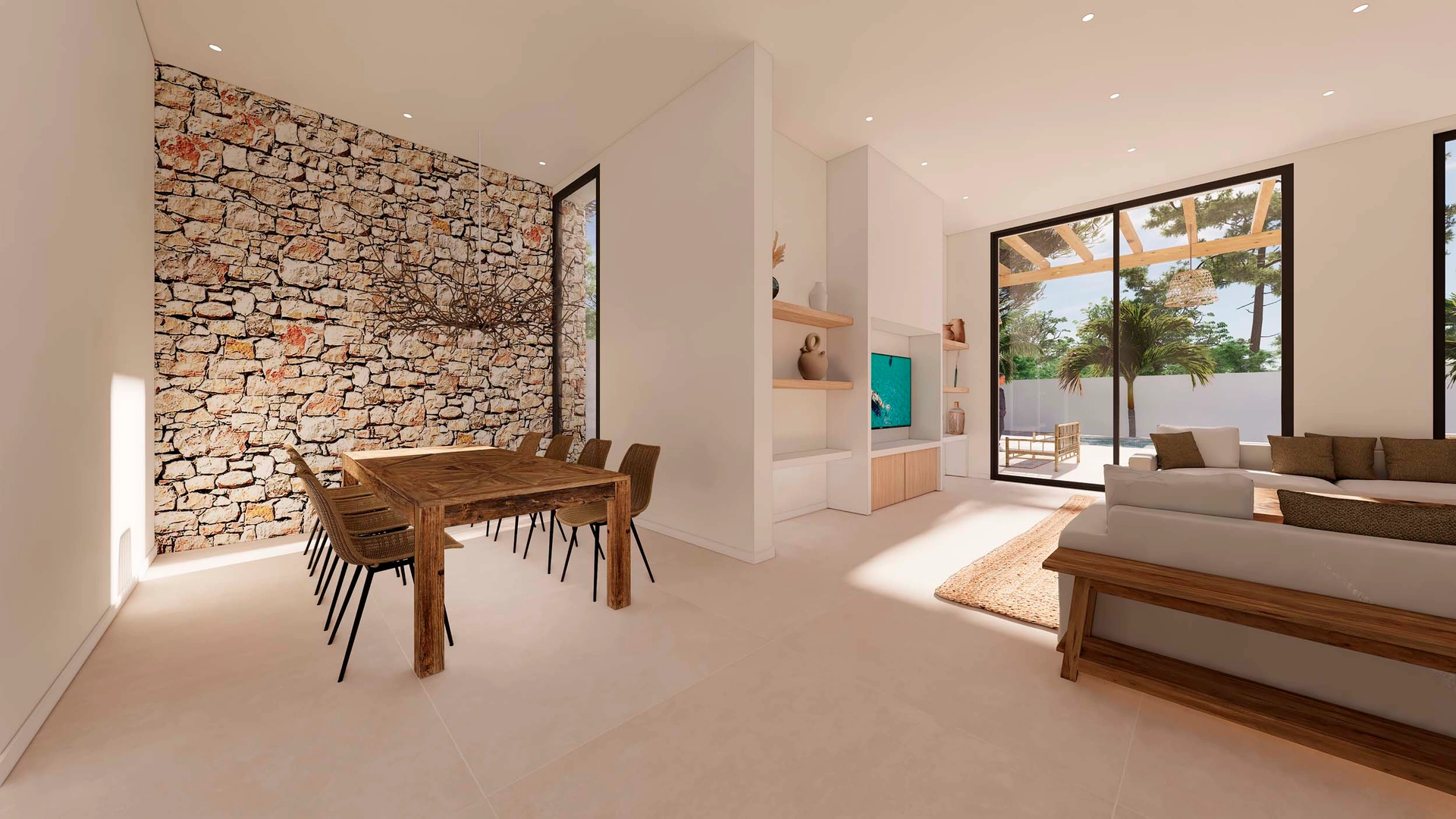 Proyecto de villa de estilo moderno-ibicenco andando al pueblo a la venta en Moraira