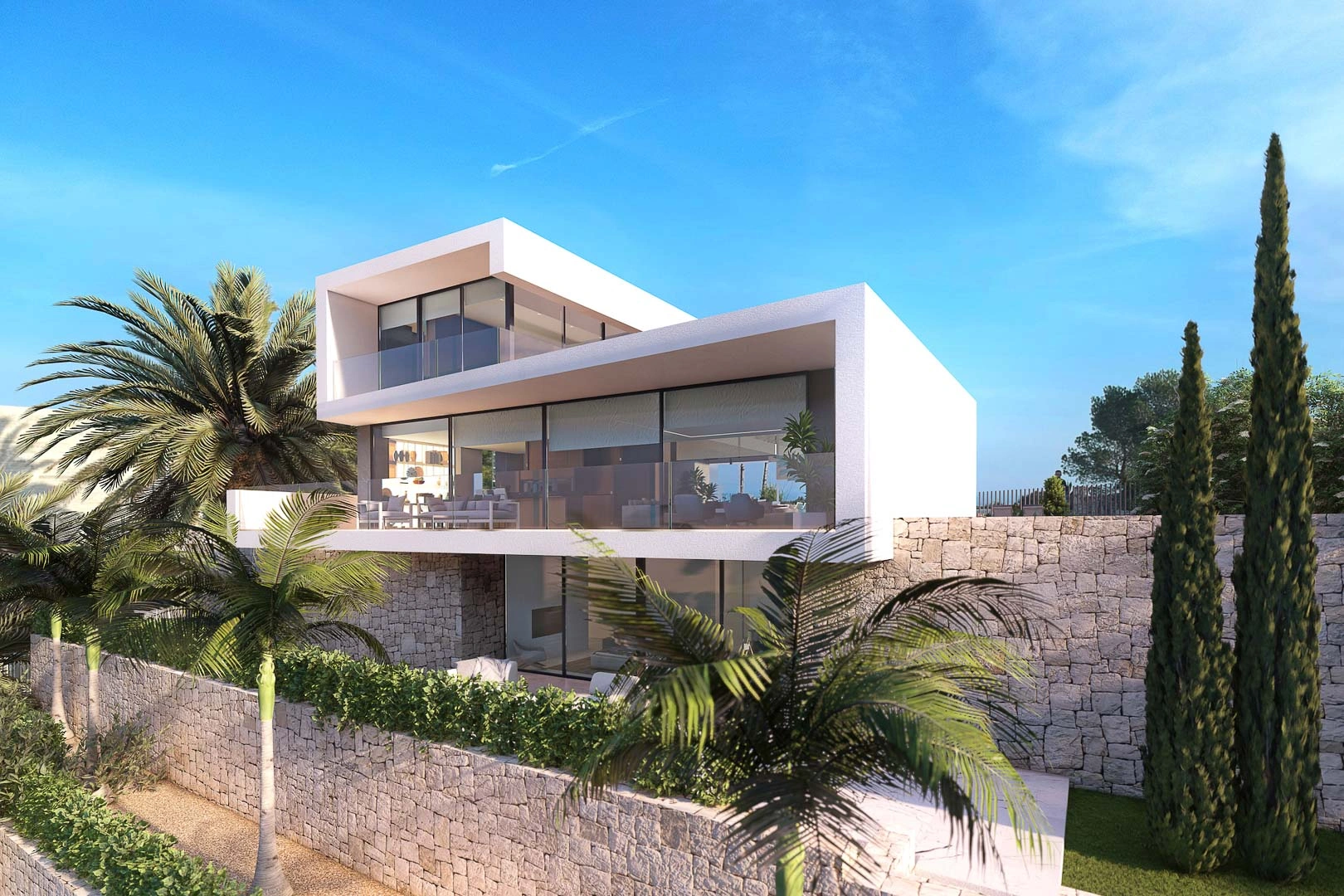 Proyecto de diseño con licencia de obras concedida con vistas panorámicas al mar y a la montaña en venta en Moraira.