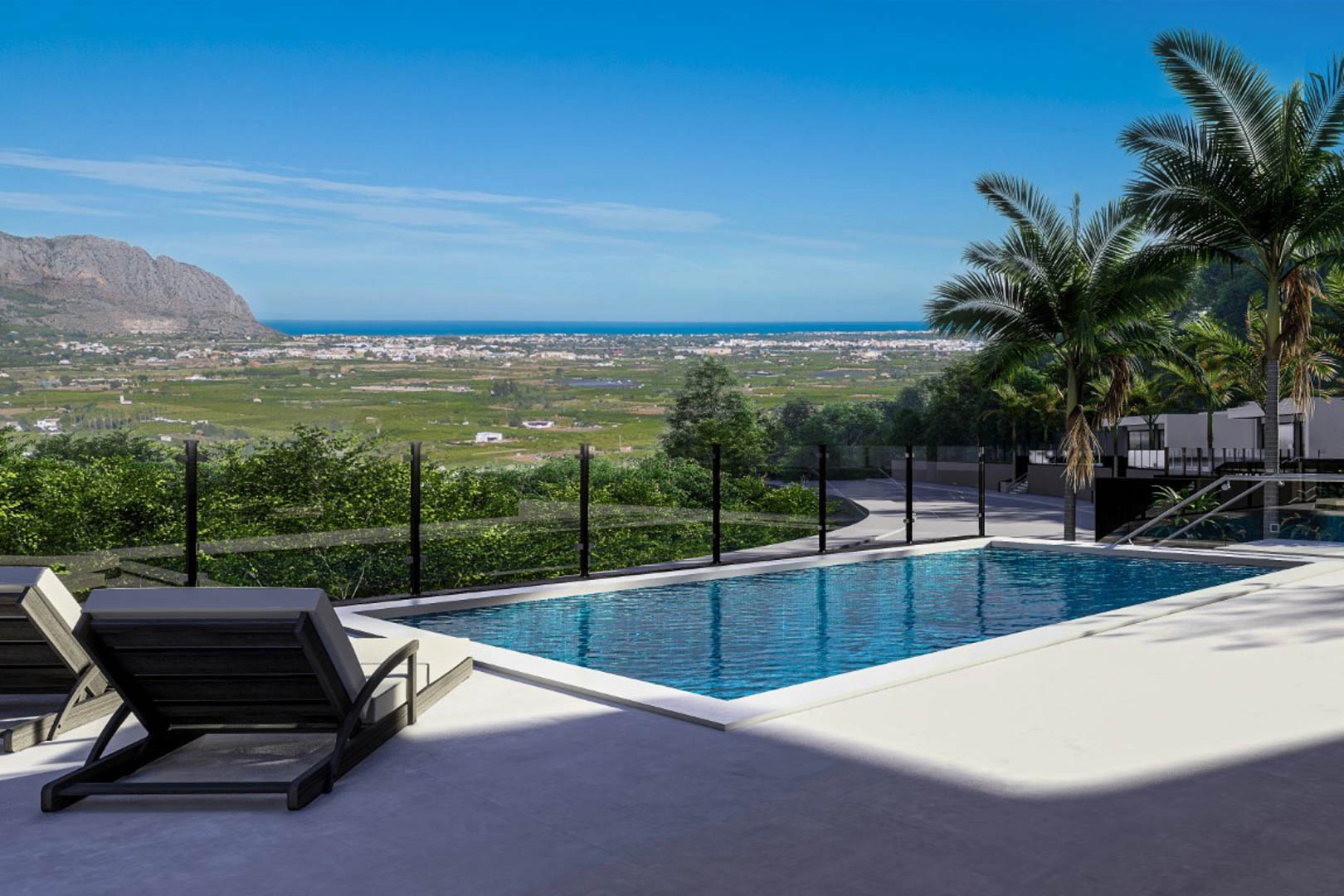 Complejo de villas independientes en construcción con piscina privada y vistas parciales al mar a la venta en pedreguer.