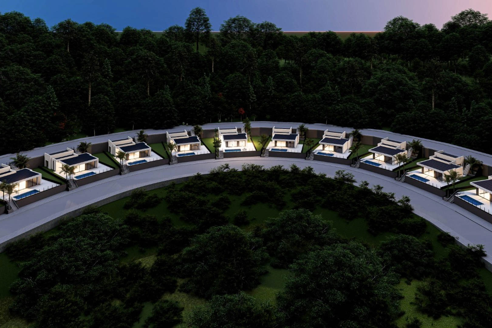 Complejo de villas independientes en construcción con piscina privada y vistas parciales al mar a la venta en pedreguer.