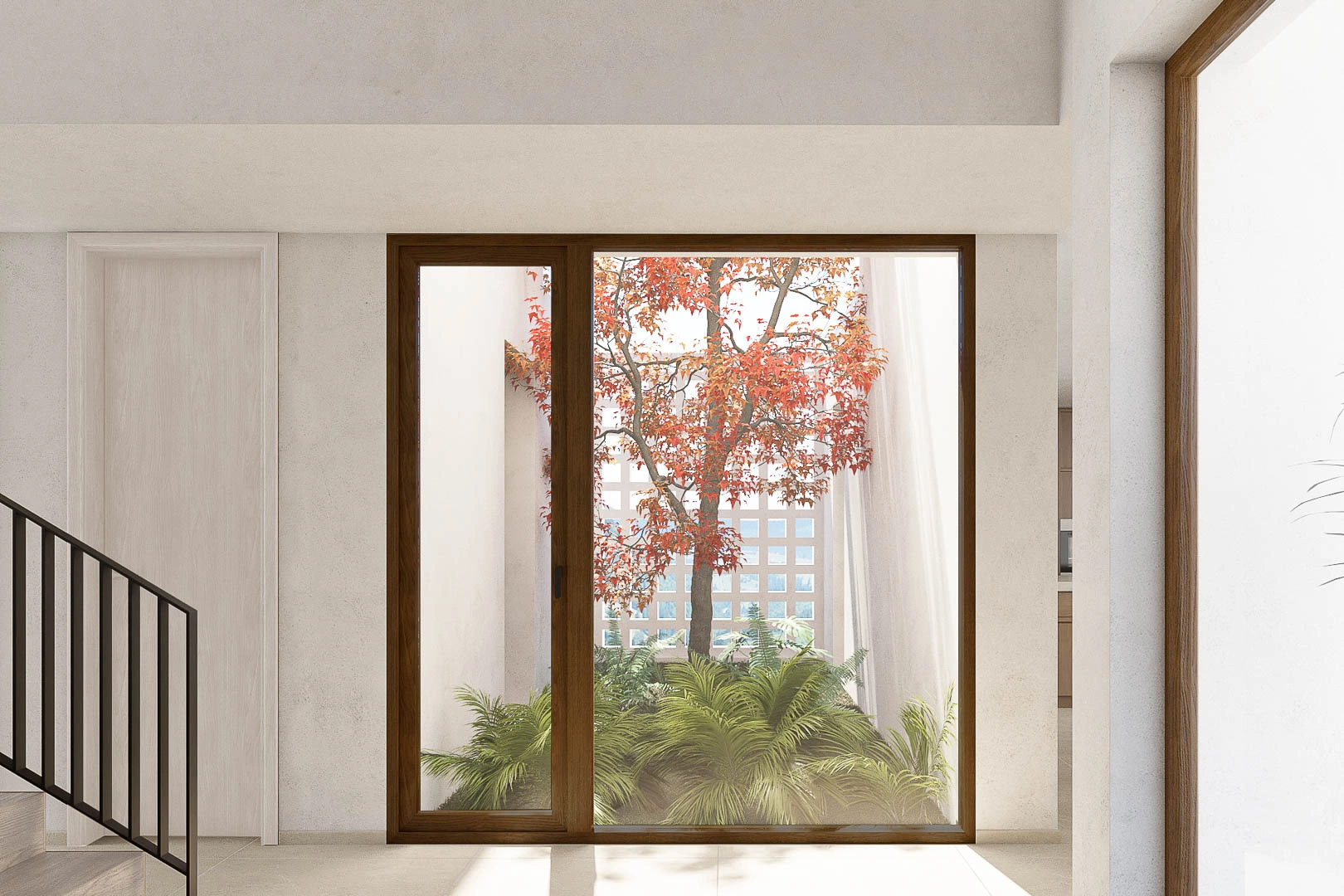 Proyecto de villa moderna en construcción dentro de una urbanización con vistas al mar