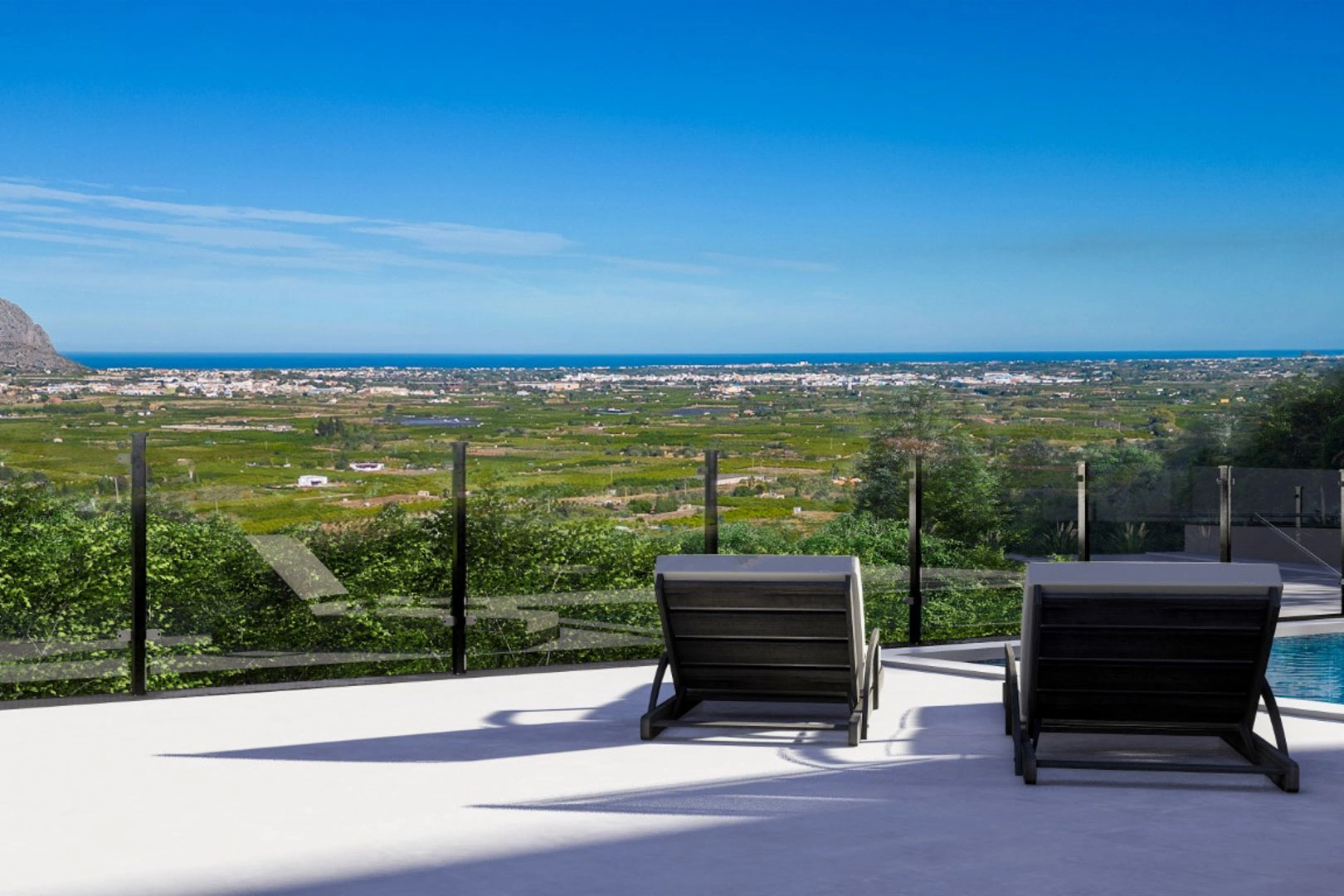 Complejo de villas independientes en construcción con piscina privada y vistas parciales al mar a la venta en pedreguer.