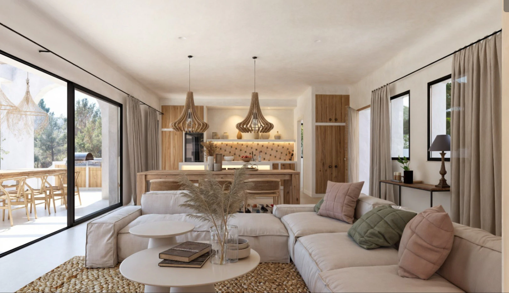 Villa ibicenca de obra nueva con vistas panorámicas en Pedreguer