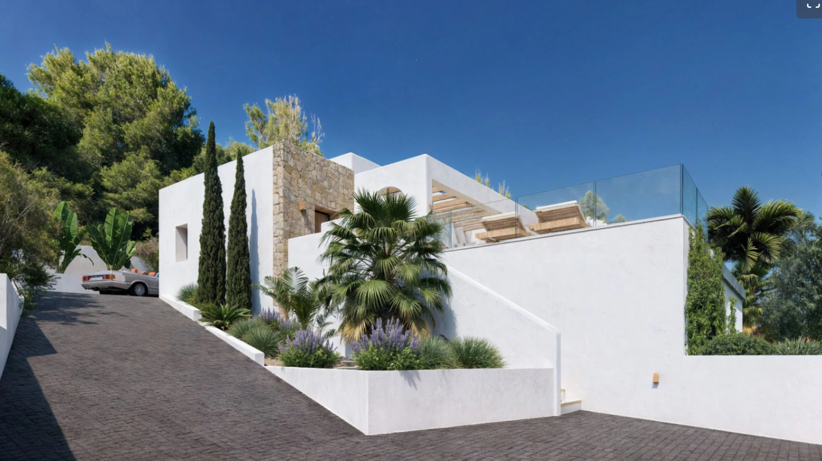 Villa ibicenca de obra nueva con vistas panorámicas en Pedreguer