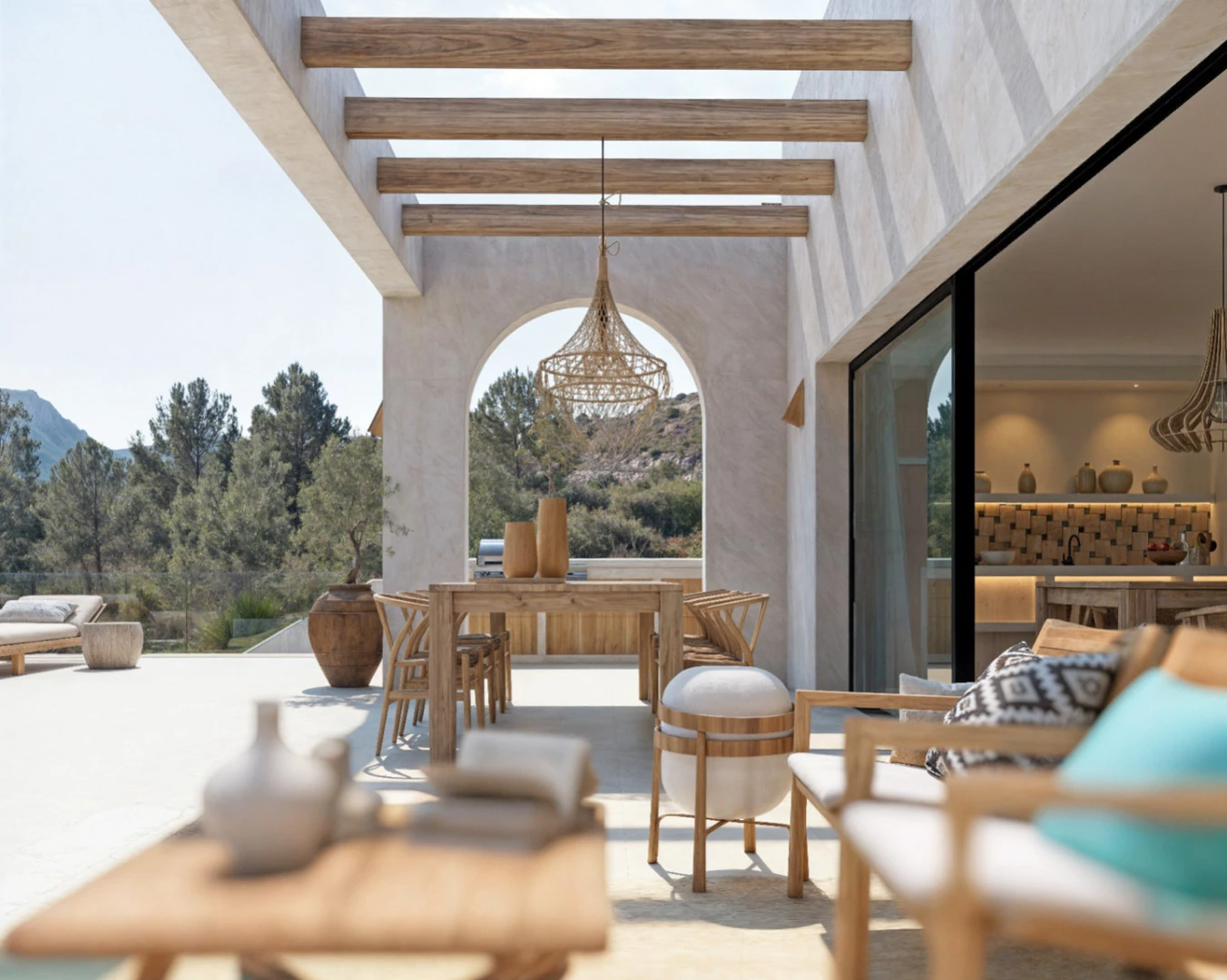 Villa ibicenca de obra nueva con vistas panorámicas en Pedreguer