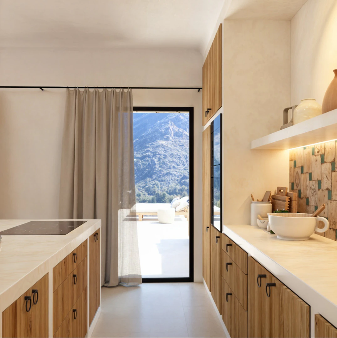 Villa ibicenca de obra nueva con vistas panorámicas en Pedreguer