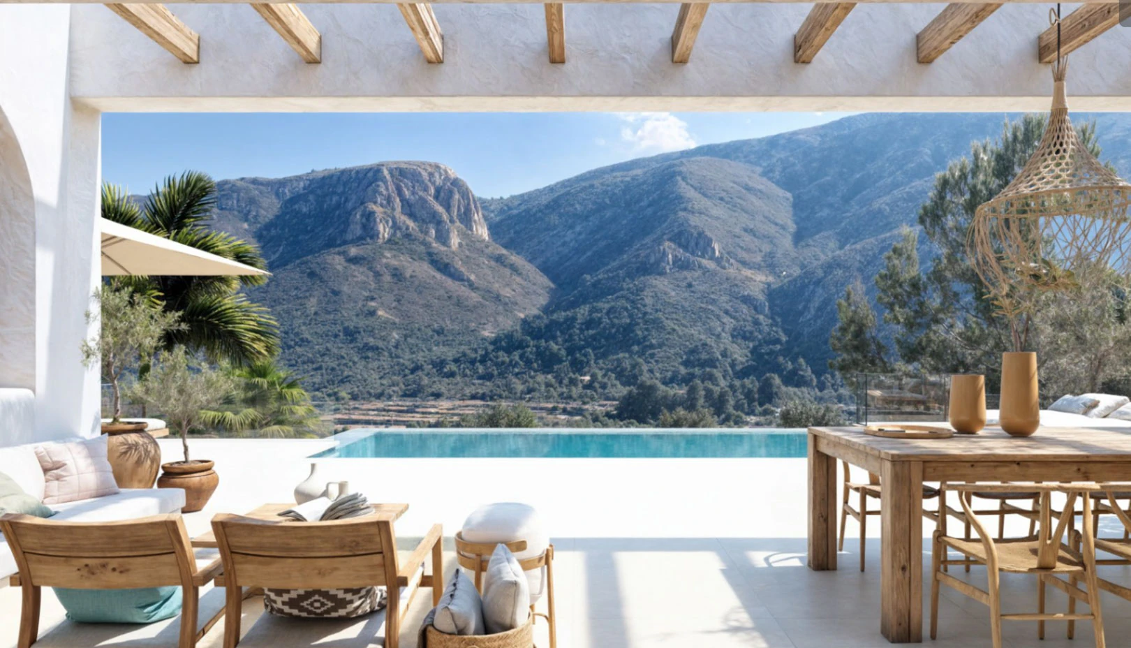 Villa ibicenca de obra nueva con vistas panorámicas en Pedreguer