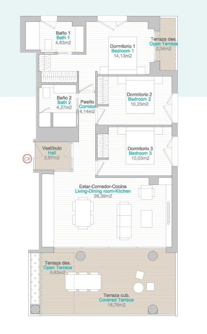 Apartamentos de lujo con 3 dormitorios en segunda línea de playa.