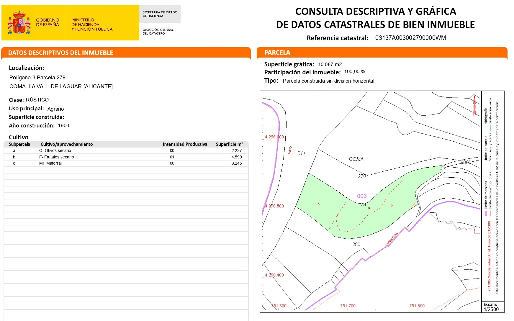 001208 - Parcela de 10.087m2 en venta Laguar (Costa Blanca)