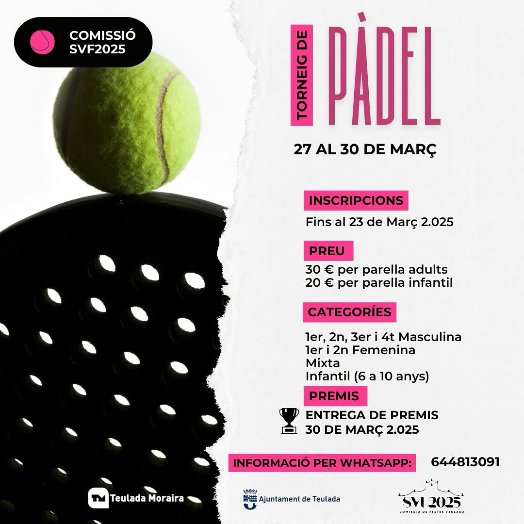 27th to 30th March - PADDLE TENNIS TOURNAMENT. SVF 2025 Fiestas Committee