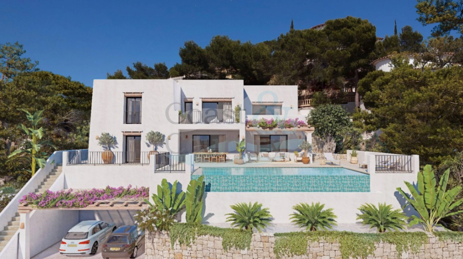 Ibicencan villa med panoramautsikt över havet till salu i Moraira